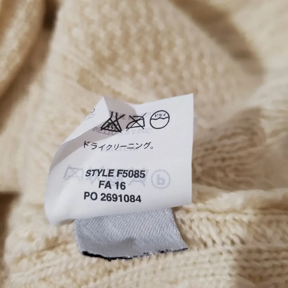 J. Crew Cable Knit Wool Bell Ruffle Sleeve Crewneck Cream Sweater Womens Size L